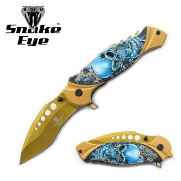 Snake Eye Spring Assist Knife – Mean Skull Design SE-5156GD
